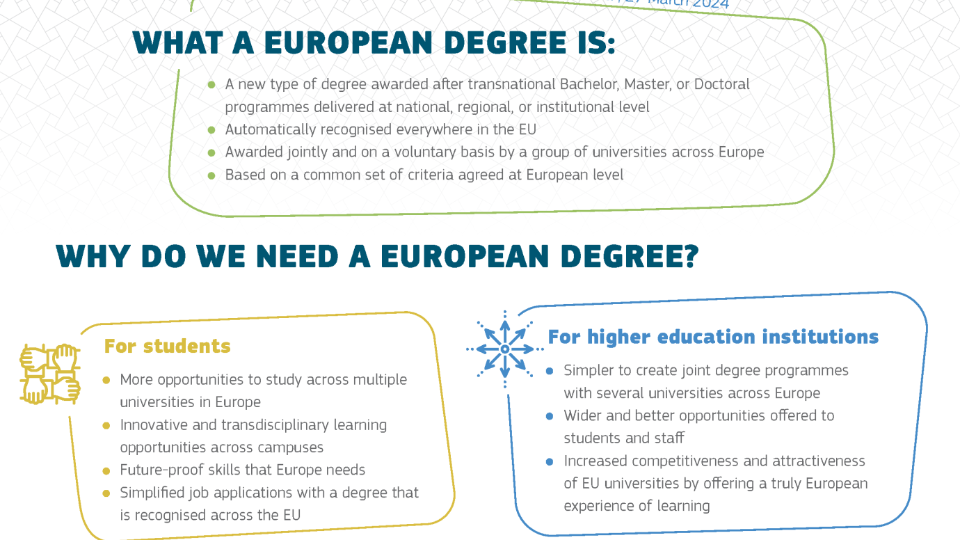 Page 1 of the factsheet on the blueprint for a European degree